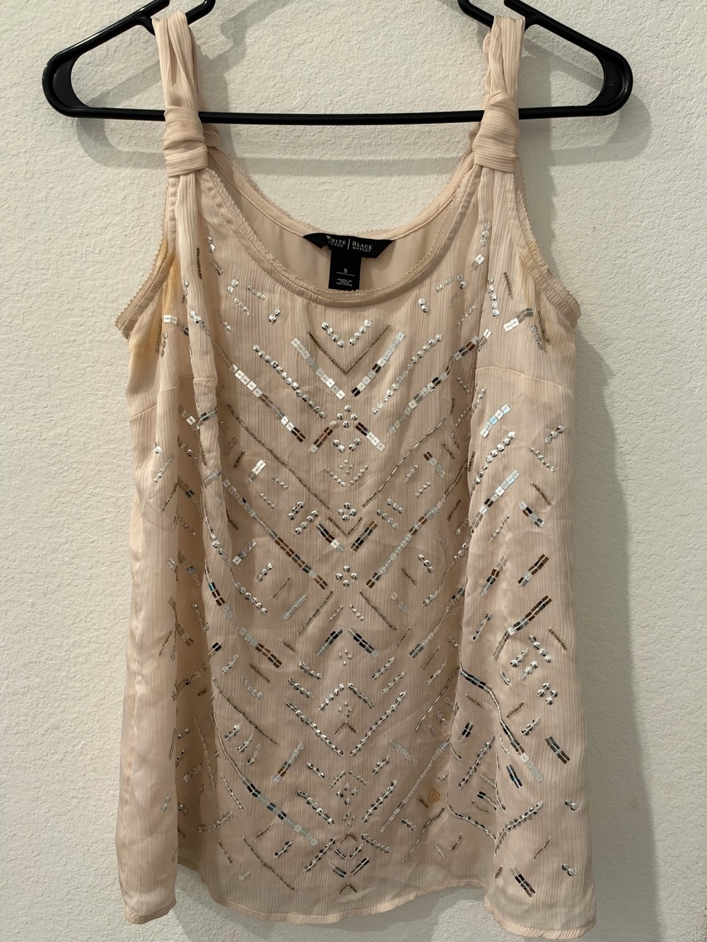 White House Black Market Blush Beaded Sleeveless Top